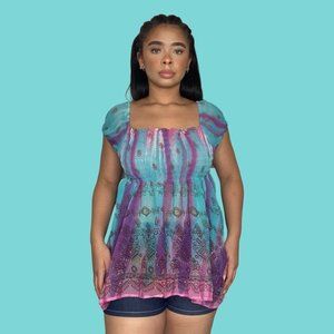 Vintage 90s/Y2k Sheer Smocked Pattern Top